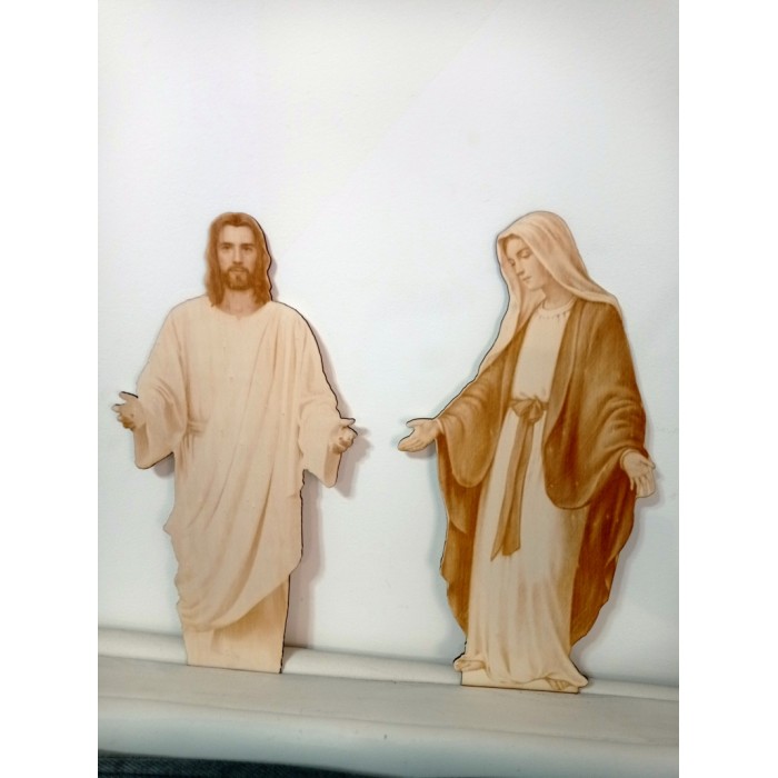 Jezus in Marija - gravirana in izrezljana lesena slika 50 cm