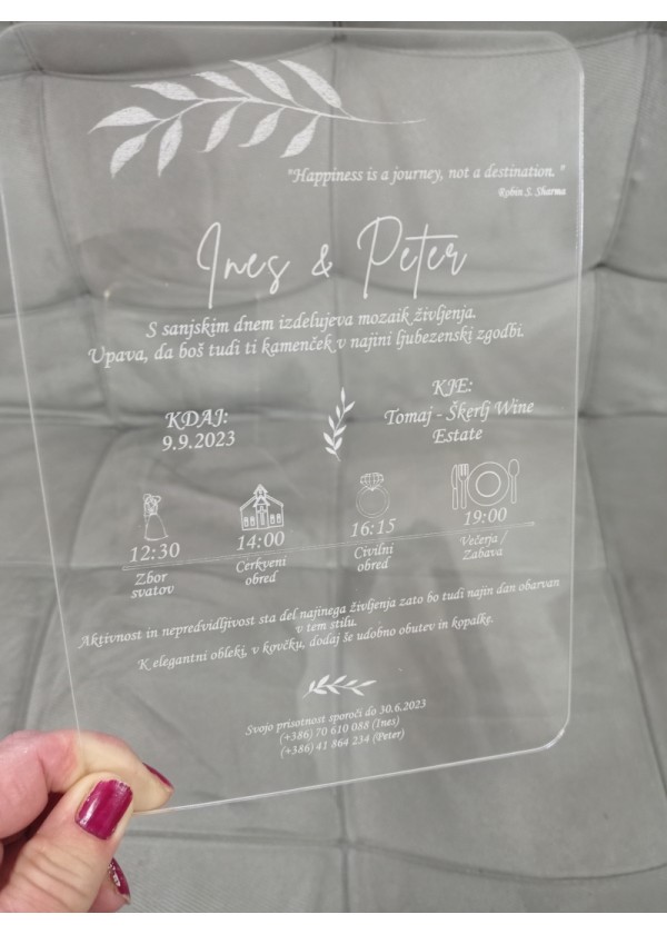Poročno vabilo - akrilno steklo