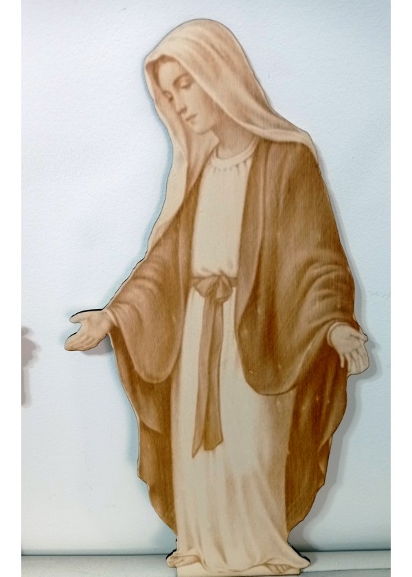Marija - gravirana in izrezljana lesena slika 50 cm