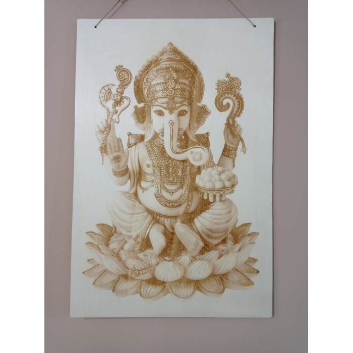 Gravirana slika na les Ganesha